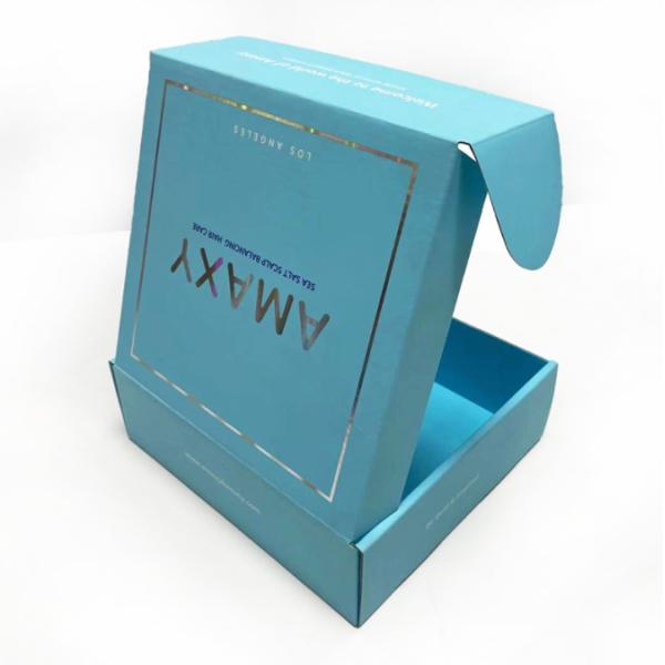 Blue Corrugated Cardboard Package Boxes 300gsm Gold Foil Stamping