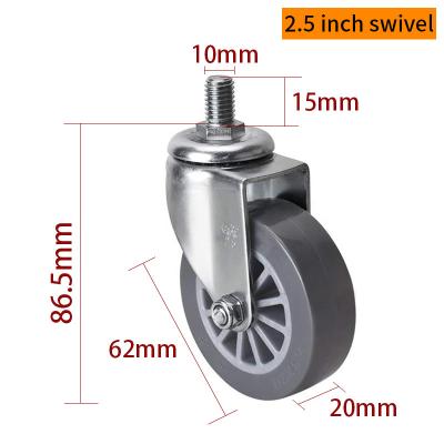 62mm 2.5 Inch Mini Caster Wheels 35kg  Threaded TPU Casters