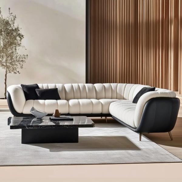 Modern Sofa Set 3-Seat Soft Bay Living Room Sitting Couch Boucle Fabric White Furniture Filling Material FOAM