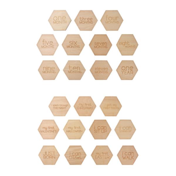 Baby 13 Pcs  Wooden Milestone Discs First Year Monthly Milestone Cards