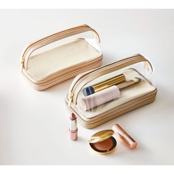 Zipper Type Leather Makeup Organizer Storage Box Double Layer Customized Logo