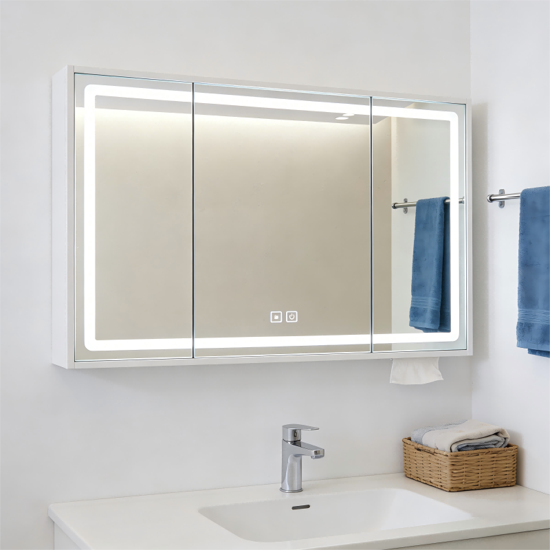 Kingstin LED Lighted Bathroom Mirror Cabinet with Storage - Anti-Fog Touch Control Wall-Mounted Bathroom Organizer