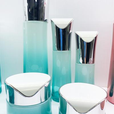 30g 50g 50ml 100ml Cosmetic Jar Packaging Set Clear Blue Bottle Silver Cap