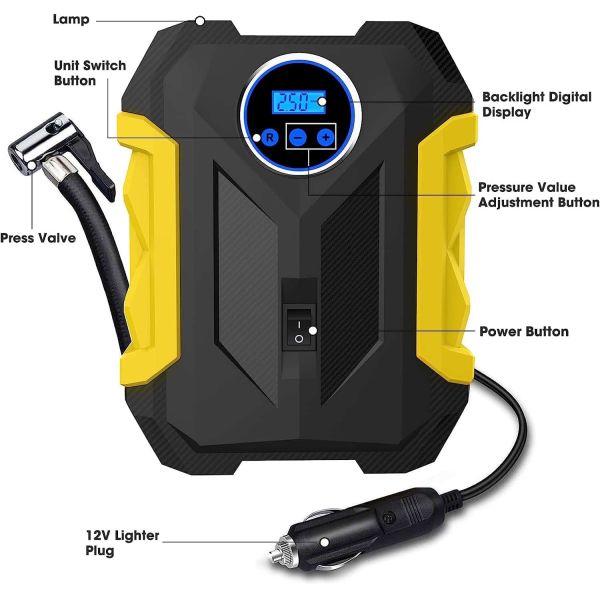 Compact Car Tire Inflator Digital Smart Portable Air Compressor For Car Tires