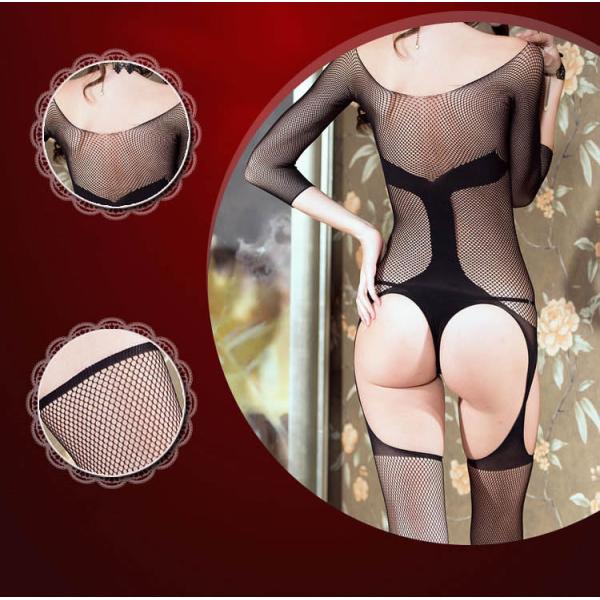 Ladies hardcore net long sleeve sexy black mini dress