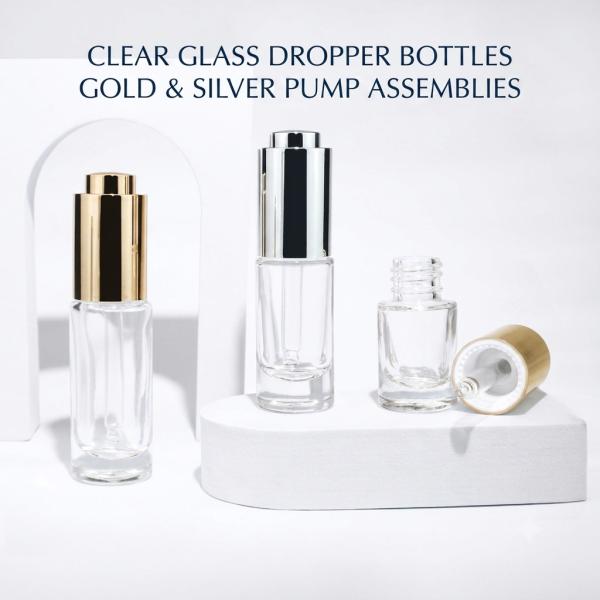 Luxury Push-Button Dropper Glass Bottle 5ml 10ml 15ml for Essential Oils & Cosmetic Serums