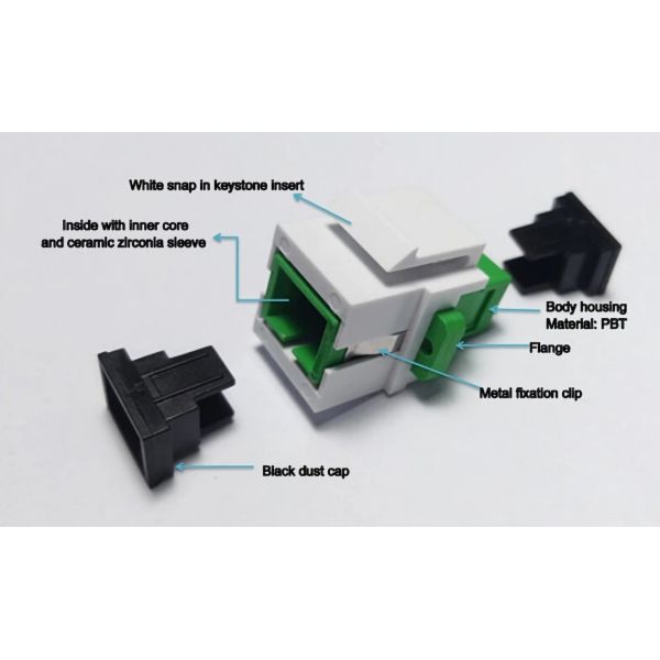 Waterproof SC APC to SC APC Simplex Keystone Fiber Optic Adapter with 0.2dB Insertion Loss and 500 Cycle Durability