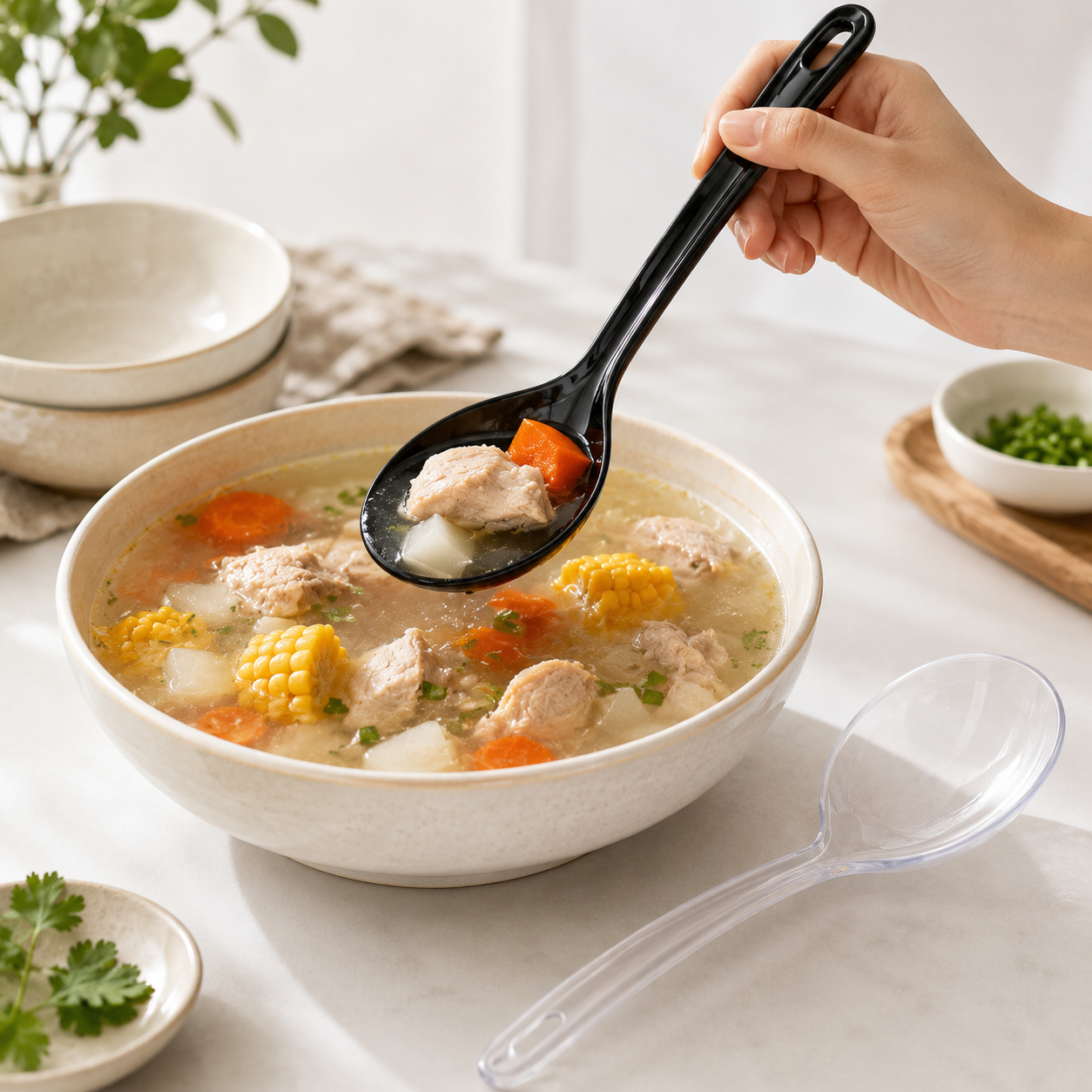 172mm Large Round PP Soup Spoon Disposable Tableware for Hotpot Sharing