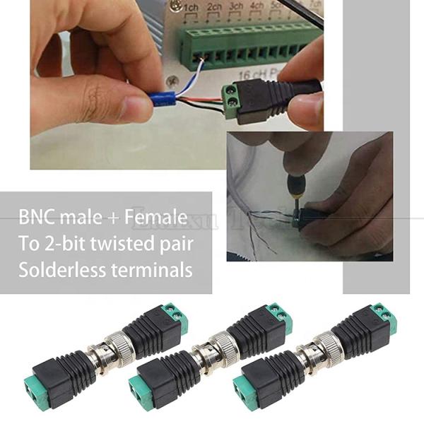 Solderless Screw Terminal Male Female BNC Connector Power Adapter for Cctv Camera Monitor Video Recorder