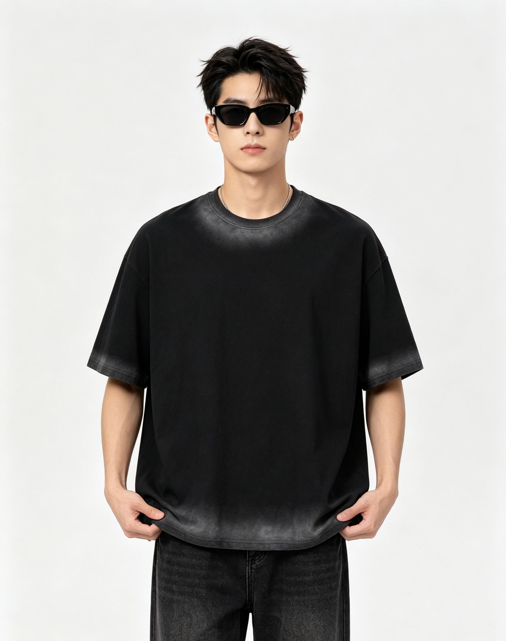 210G Cotton Spray Marble Gradient Oversized Drop Shoulder Multi-Season Tee 6 Colors