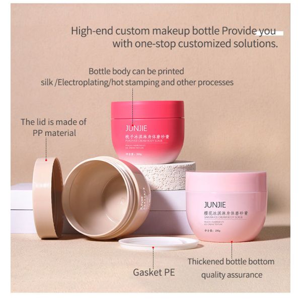 200ml 250ml PET Round Bottom Plastic Hair Butter Jar with Frosted Cap for Body Scrub and Cosmetic Packaging