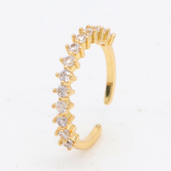 Factory Wholesale Fashion Designed Brass 14K Gold Plated Ladies' Open Adjustable Ring Featuring Micro Set Clear Zircon Rings