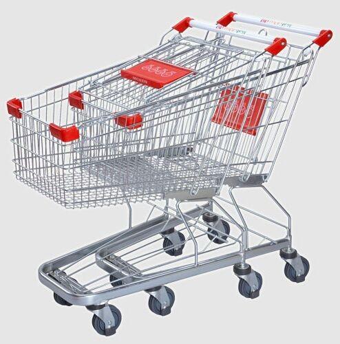 Supermarket Steel Wire Shopping Trolley Cart With 4 PU Wheels