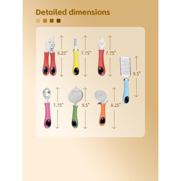 Home Kitchen Utensil Sets 8PCS Stainless Steel Accessories with Colorful Handles