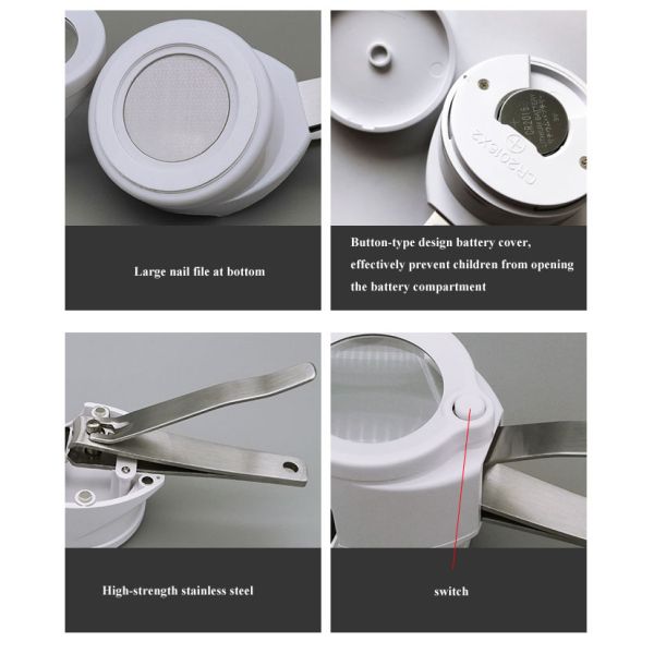 Elderly Friendly LED Nailclipper Magnifier Anti Shake LED Illuminated for Nail Trimming & Visually Impaired Reading