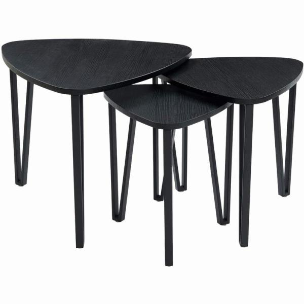 Modern Black Chipboard Wood Nest Of 3 Coffee Tables Set For Living Room