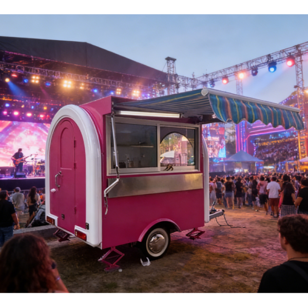 Round Shape Stainless Steel Outdoor Mobile Kitchen Trailer Fast Food Street Coffee Shop Catering Service