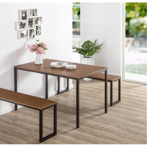 3pcs Kitchen Nook MDF wood Dinning Table And Chair Set With Two Benches