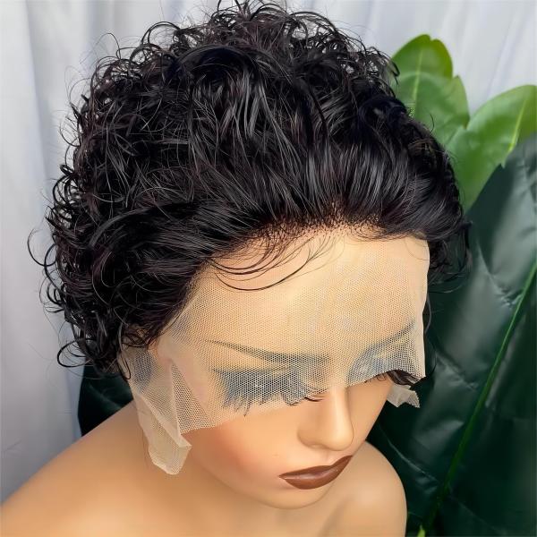 8inch Human Hair Wigs 360 Lace Front Pixie Curls Wig for Soft and Shiny Hair