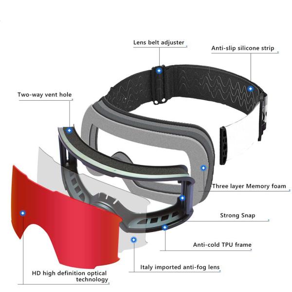 Customized Color Ski Goggles with Adjustable Elastic Strap and Double Anti-Fog Lens