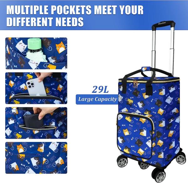 Laundry Utility Big Capacity Grocery Shopping Cart Lightweight Folding Waterproof Insulated Shopping Trolley