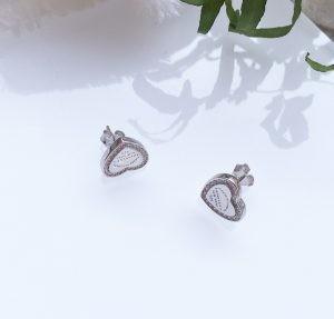 Heart Stud 925 Sterling Silver Hypoallergenic Silver Drop Cubic Zirconia Earrings
