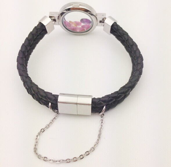 Tagor Jewelry New Style Leather Cord Stainless Steel Glass Lockets Bracelets