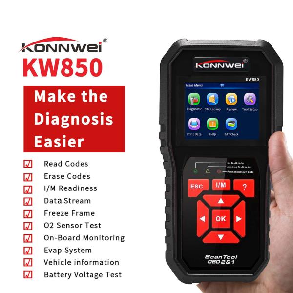 Ferramenta KW850 Kia Fiat Bentley Peugeot Mercedes Obd2 da varredura de Konnwei do verificador da bateria