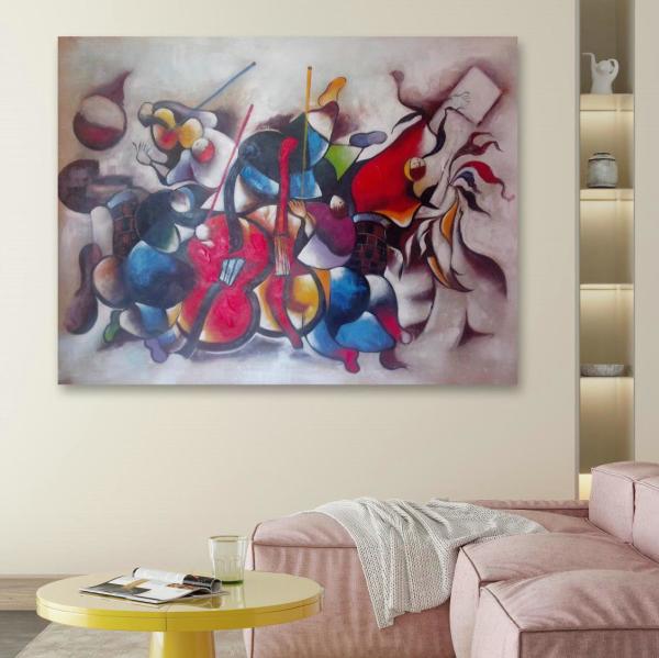 Handmade Abstract Oil Painting On Canvas Color Violin Music Figure Wall Art for Living Room Dec