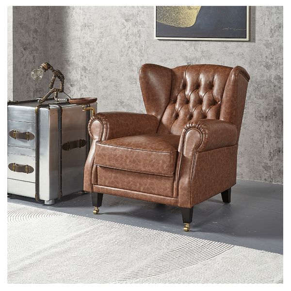 Nidea #8895 Traditional Genuine Leather Wing Back High Back Ergonomic Chaise Longue Chair for Bedroom and Living Room