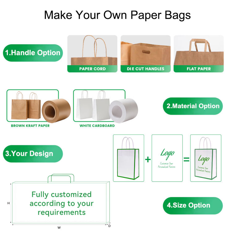 Customizable White Kraft Paper Bag With Flat Handle  Shopping Exhibition Promotion