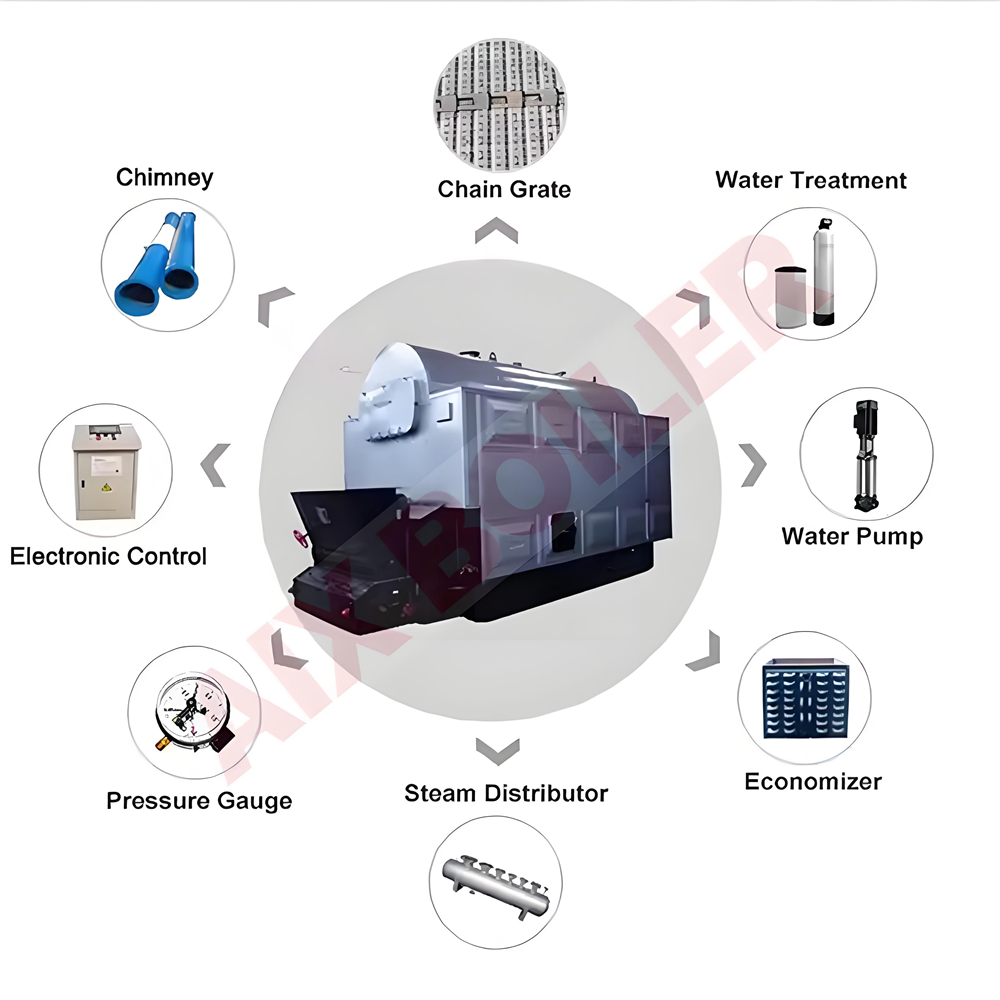 DZL 3 Ton Fully Automatic Feeding Chain Grate Coal Biomass Wood Fired Steam Boiler Professional Export Manufacturer