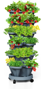 Stackable Planter, Vertical Garden Planter, Strawberry Planter, Indoor/Outdoor, 5 Tier Garden Tower, Herb Plant