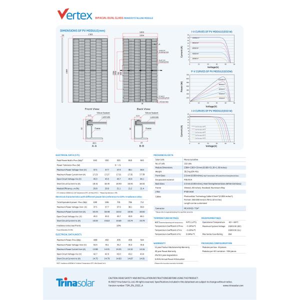 2384x1303x35мм Размеры панели Трина Солнечная вертикаль Монокристаллическая домашняя солнечная панель 660 Вт
