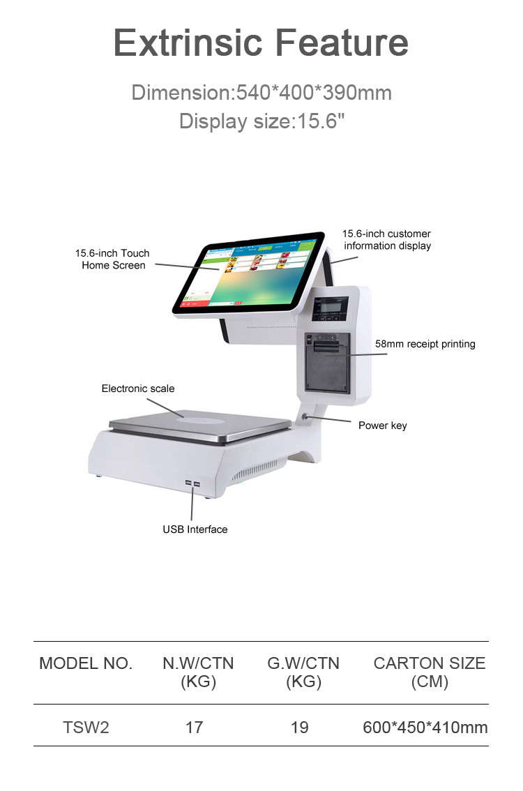 Capactive Touchscreen Digital POS Machine With Cash Drawer Custom