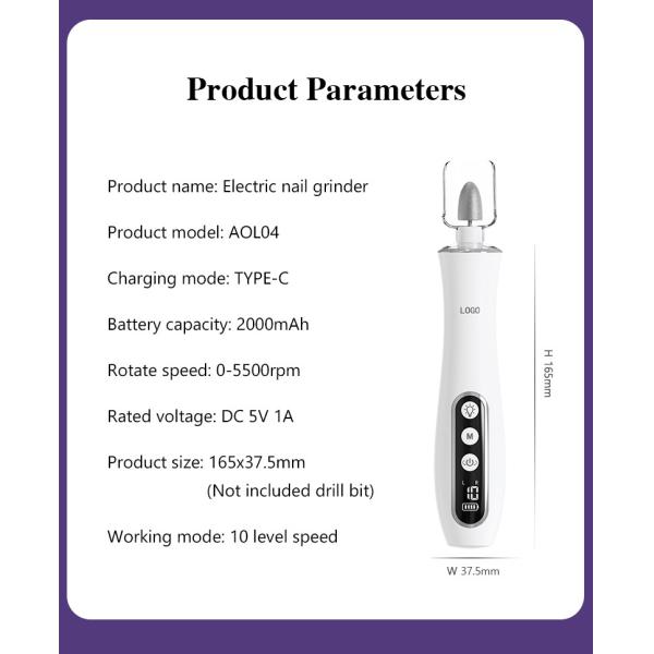 Дисплей с светодиодным освещением Электрическая ноготка полировка машина низкий шум USB зарядка маникюр педикюр ногтевой файл набор Электрический ногтевой дрель