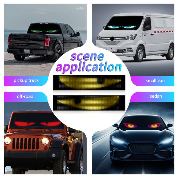 BGZM 16x32 Car LED Display Windshield Screen 12V Remote Control Devil'S Eye Animation Display