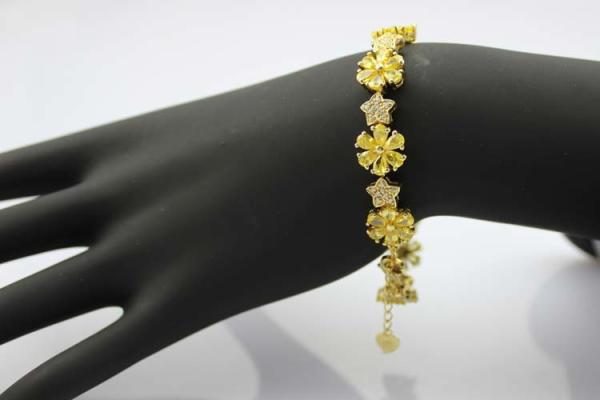 Gold Plated 925 Silver Link Flower Citrine Cubic Zircon Tennis Bracelet(B01YELLOW)