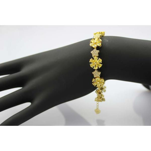 Gold Plated 925 Silver Link Flower Citrine Cubic Zircon Tennis Bracelet(B01YELLOW)