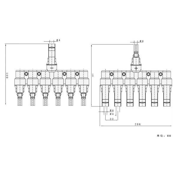 One In Four Solar Panel Connectors Male Female Parallel Branch Connectors ODM OEM