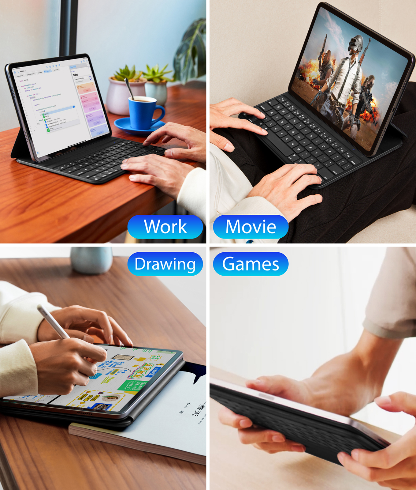 Ultra Slim PU Leather Tri-Fold Magnetic Smart Folio Keyboard Case for iPad 10.9 11 Inch