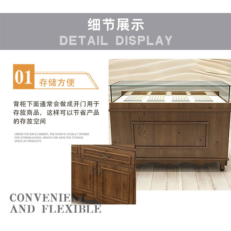 Wooden Rustic LED Display Counter Glass Solid Wood Display Shelf Counter for Retail