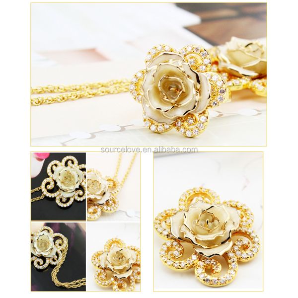 24K Gold Dipped Rose Necklace /Real Rose Dipped in Gold/Gold Plated Natural Rose Necklace for Mother's Day Gift
