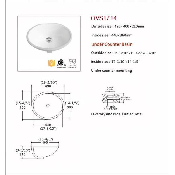 Белый современный Bathroom Ada тонет дюймов ринва Undermount овальный керамический 15