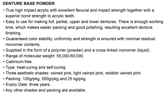 Dental Lab Denture Base Powder Superior Bond Strength To Acrylic Teeth