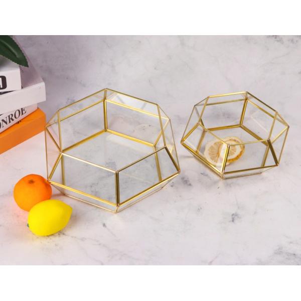 Brass copper glass artifact rimmed Display box hexagonal geometric plant greenhouse decoration Yiwu wholesale