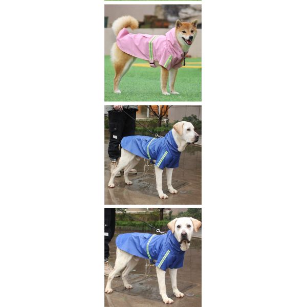 Windproof Big Dog Raincoat Reflective Strip Dog Rain Jacket For Outdoor Hiking