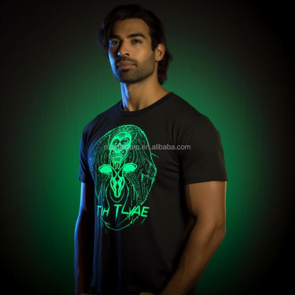 Custom Printing Cotton Reflective Tight Muscle Fit T Shirt for Men Glow in the Dark