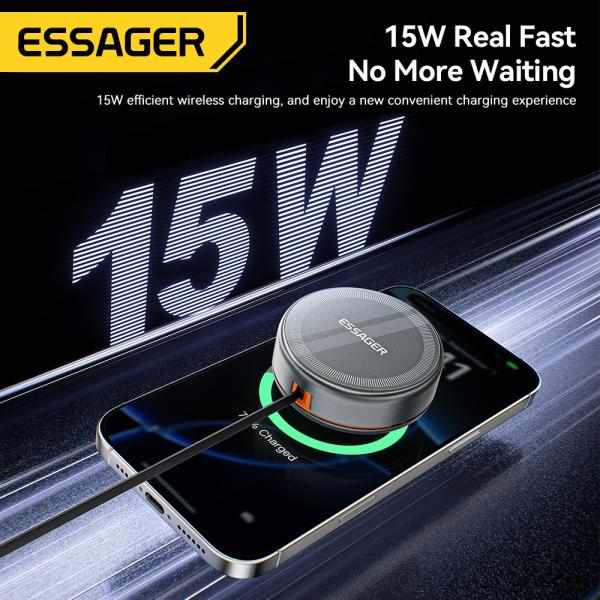 ESSAGER Z19 15W Magnetic Wireless Charger with Retractable Cable