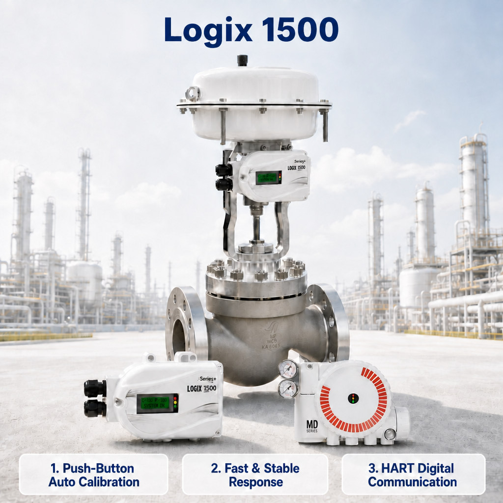 Logix 1500 Smart Digital Valve Positioner HART Communication 4 20mA IP67 Flow Control Petrochemical Refining Plant